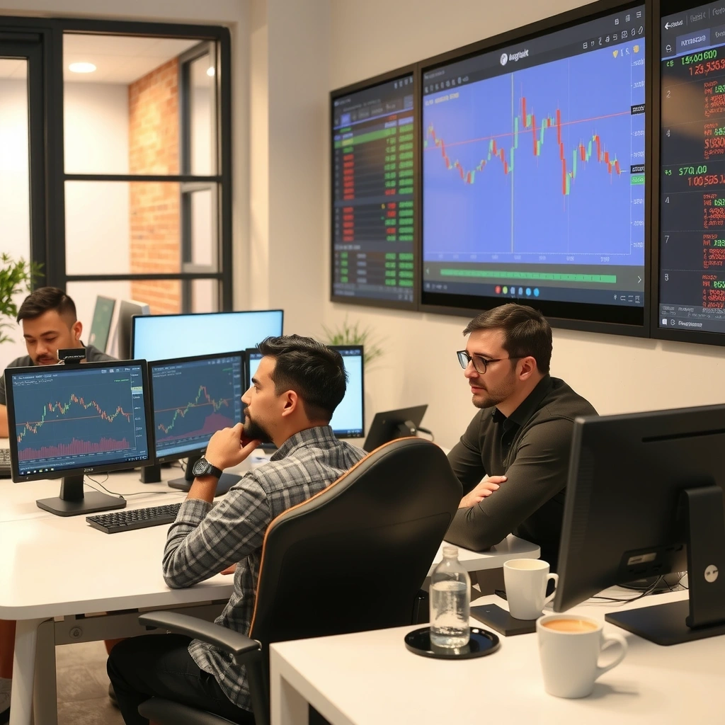 Equipo de desarrollo trabajando en algoritmos de trading